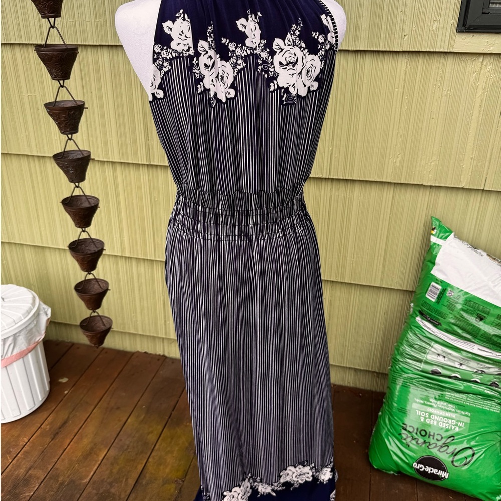 Striped Navy Floral-Trim Maxi Dress - Unbranded - Picture 3 of 4